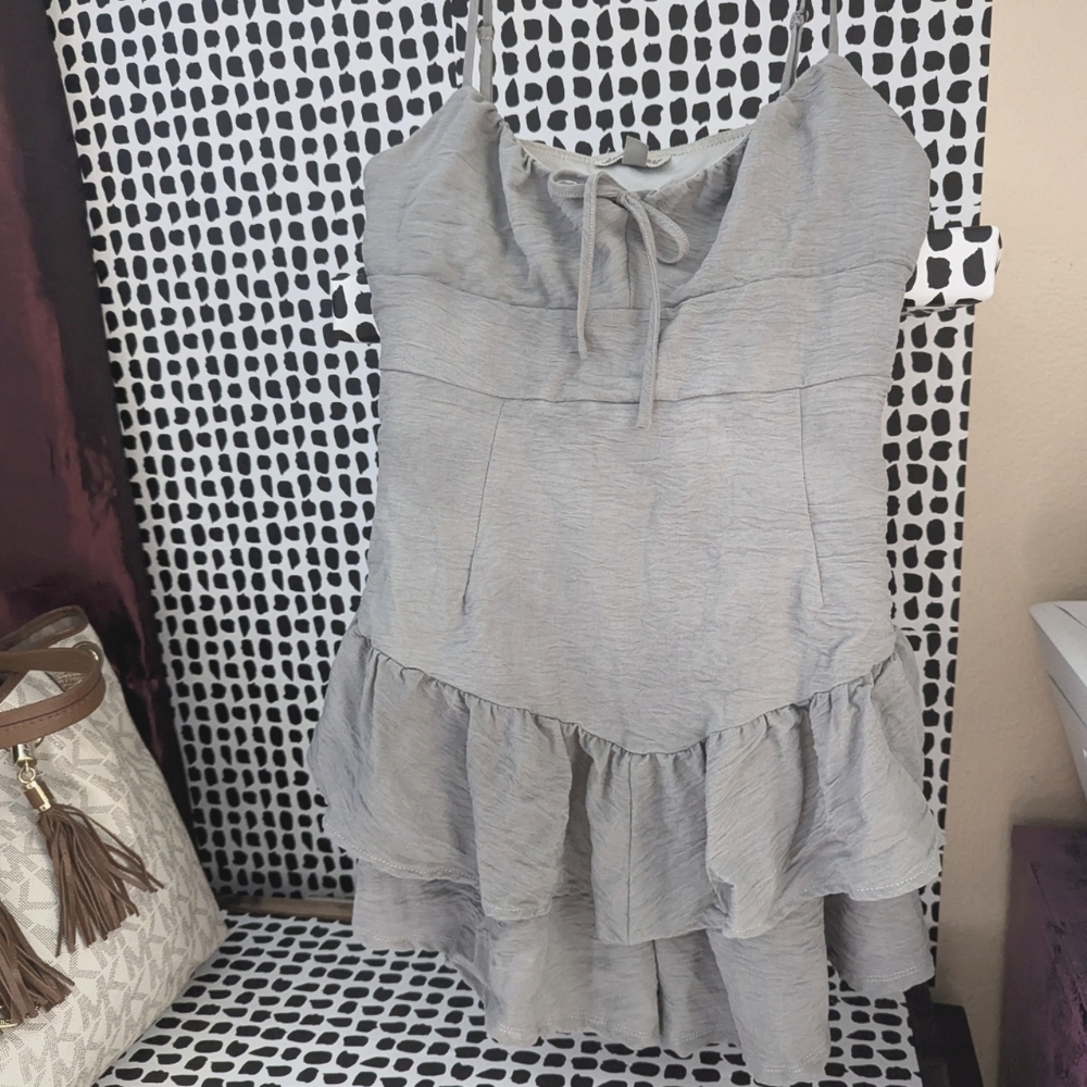 Gray Ruffled Sleeveless Dress